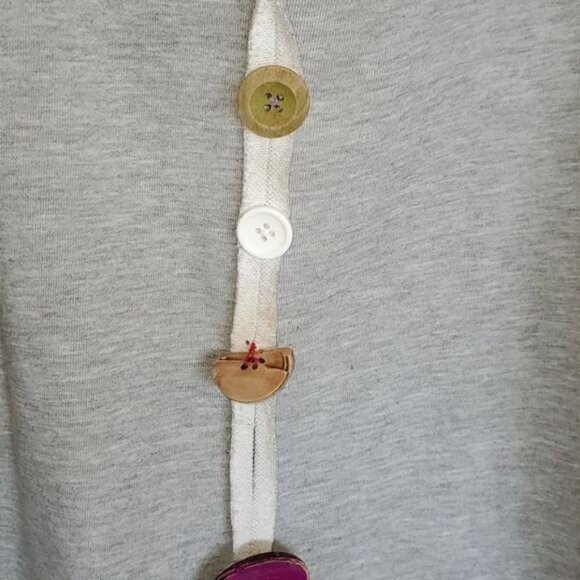 Bala Bala Distressed Grey Raw Edges Unique Vneck with Accent Buttons Sweatshirt - Picture 7 of 9